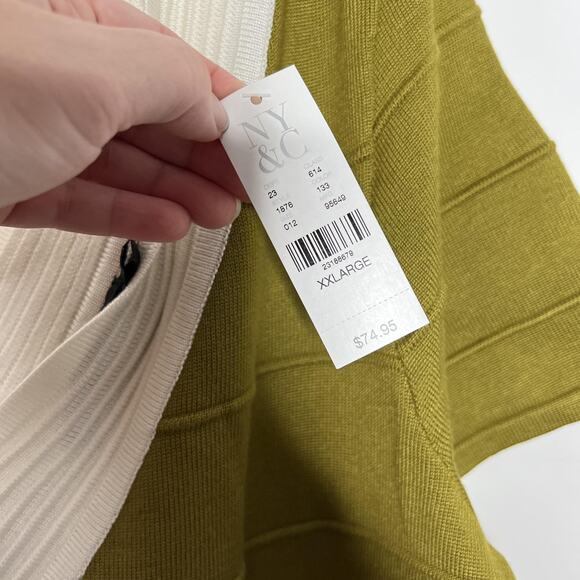 New York & Co Knit Dress Womens 2XL Green Black Colorblock Deep V Short Sleeve - Picture 5 of 13